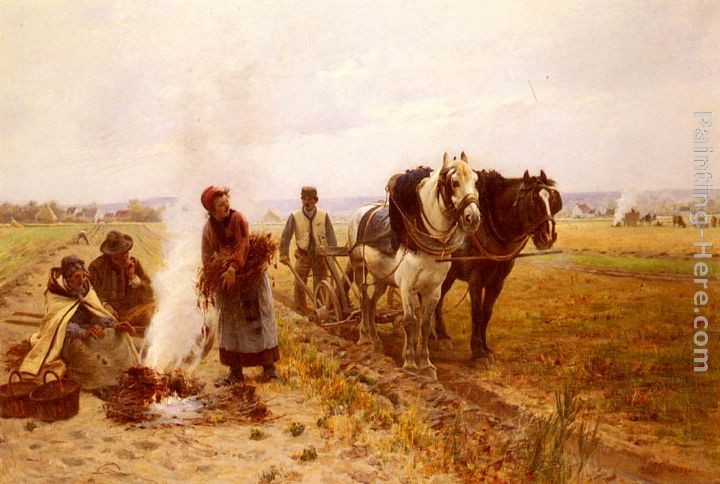 Adrien Moreau Plowing The Fields